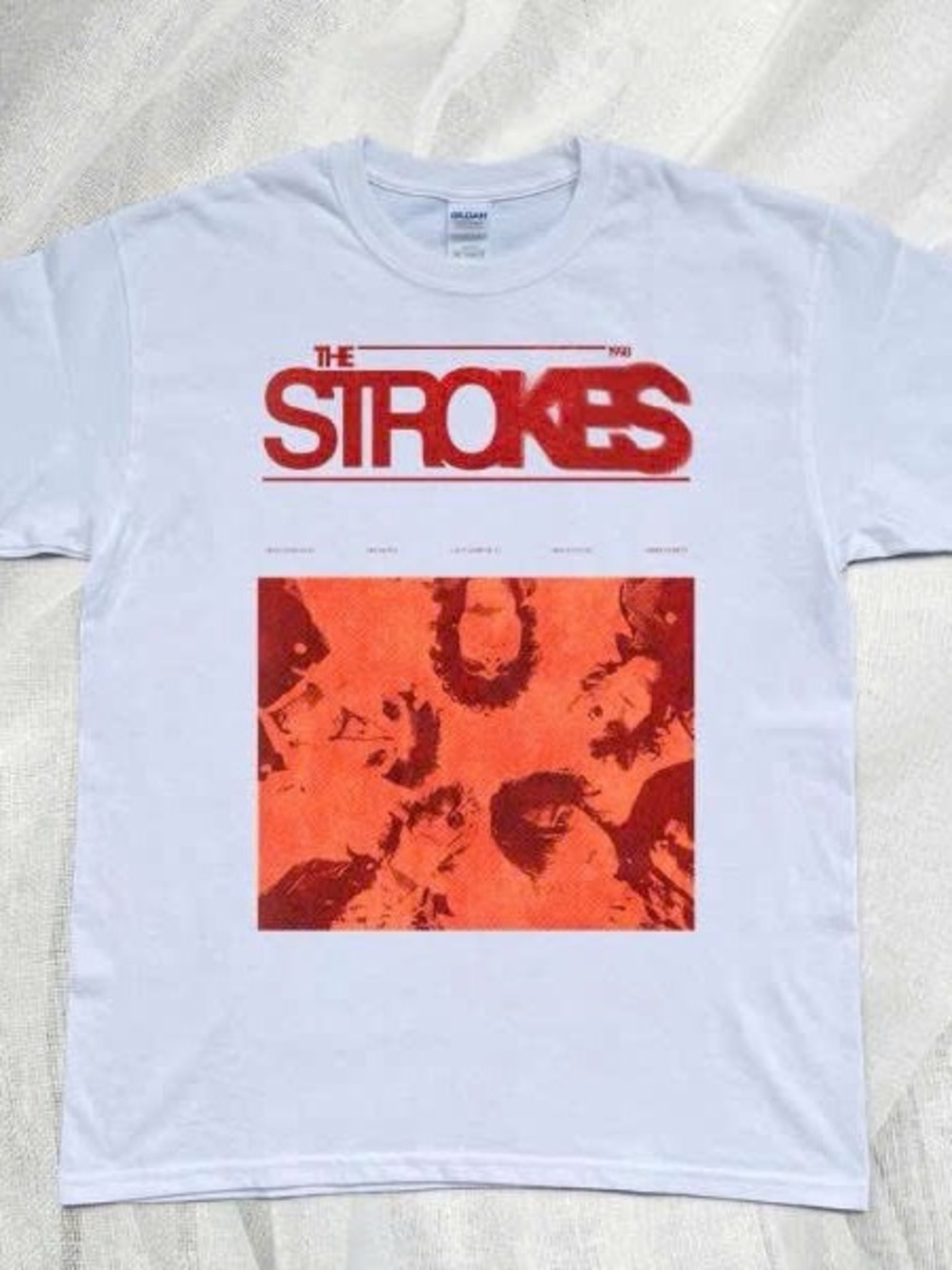 Gildan White T-Shirt with Red The Strokes Graphic